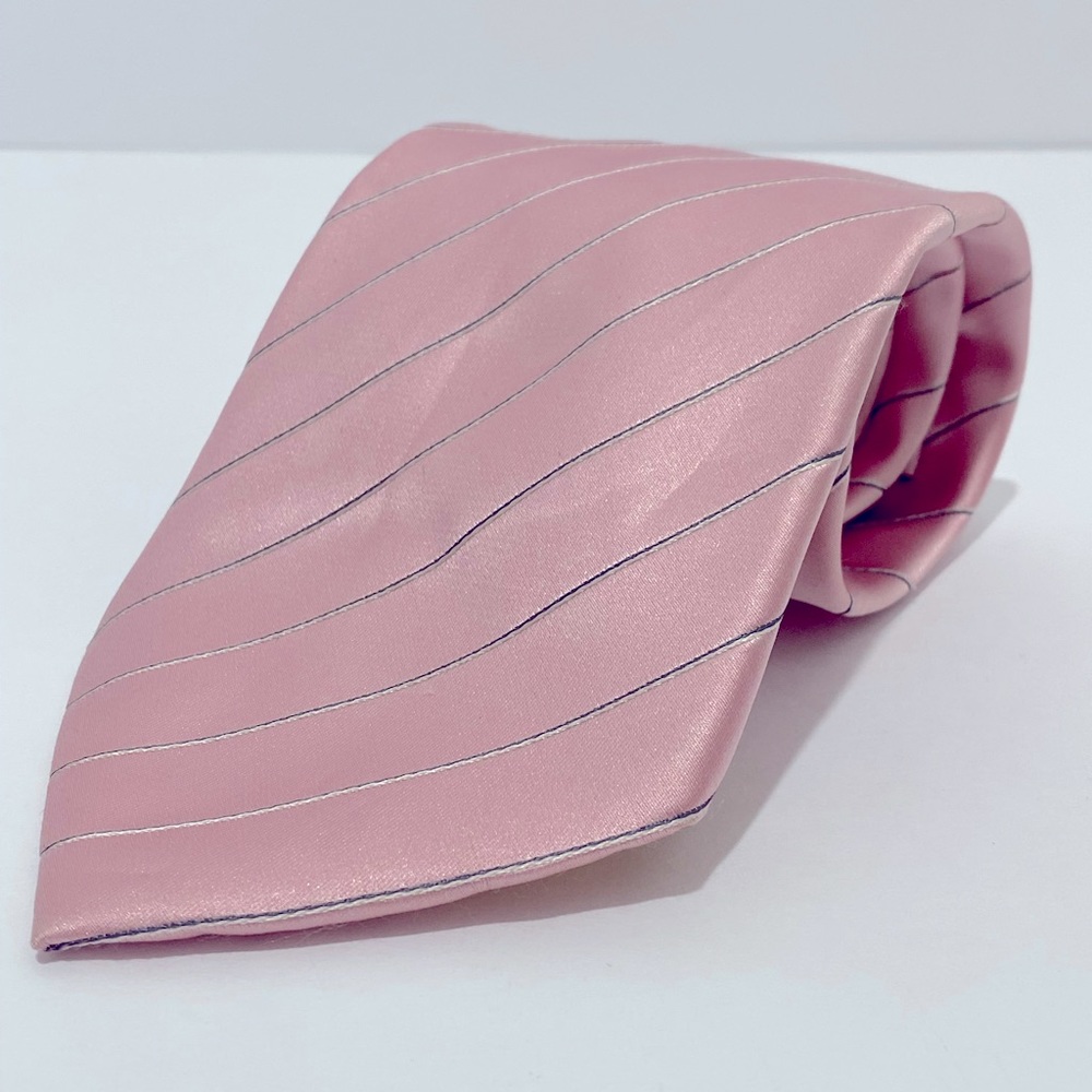 Donald J Trump Signature Collection Pink Tie Striped Hand Made 100% Silk Wide